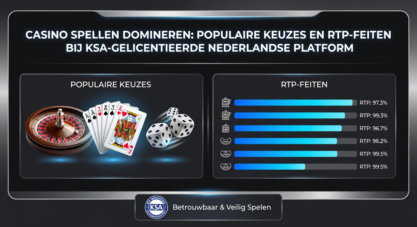 Grafiek met RTP-percentages van top casino spellen zoals slots en blackjack op KSA-gelicentieerde Nederlandse sites, met staafdiagrammen en voorbeeldschermen van live roulette