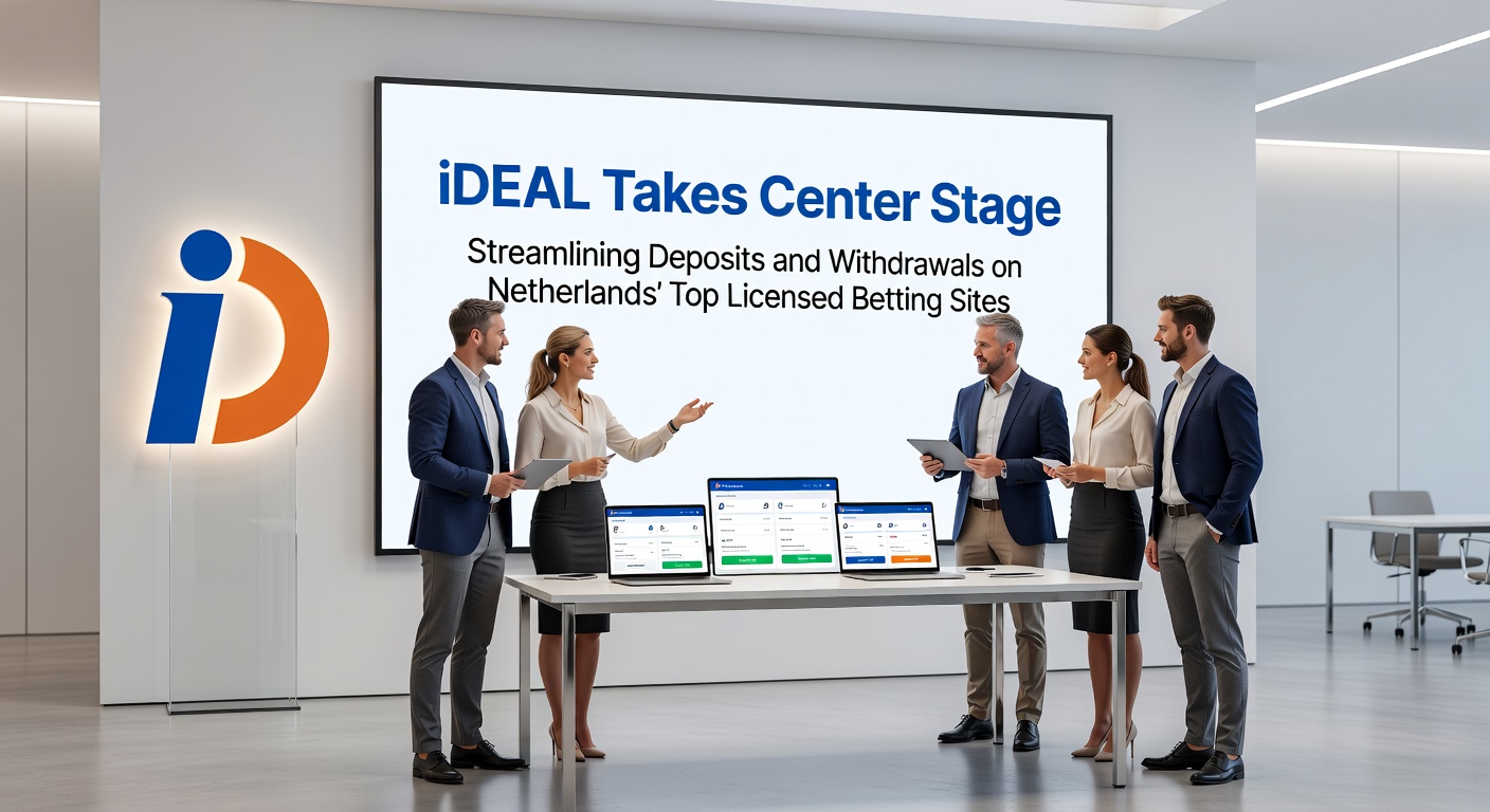 Overzicht van iDEAL-integratie op Nederlandse betting sites met logo's van populaire bookmakers en een smartphone die een transactie toont