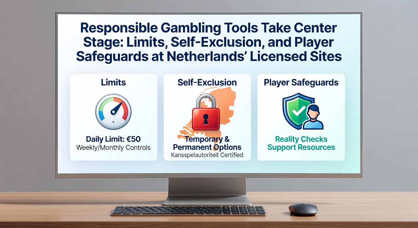 Schermafbeelding van een responsible gambling dashboard met stortingslimieten en zelfuitsluitingsopties op een Nederlands online casino platform