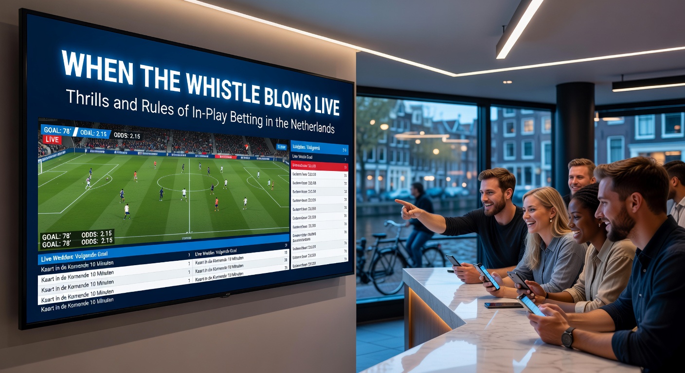 Een spannend voetbalmoment tijdens een live wedstrijdmoment, met odds die op een scherm veranderen